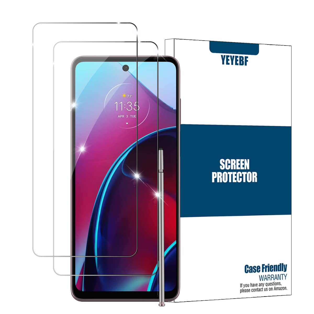 Moto G Stylus 2022 4G/5G Tempered Glass Screen Protector By YEYEBF, [ 2 Pack] [Anti-scratch] [3D Glass] [Case-Friendly] Screen Protector