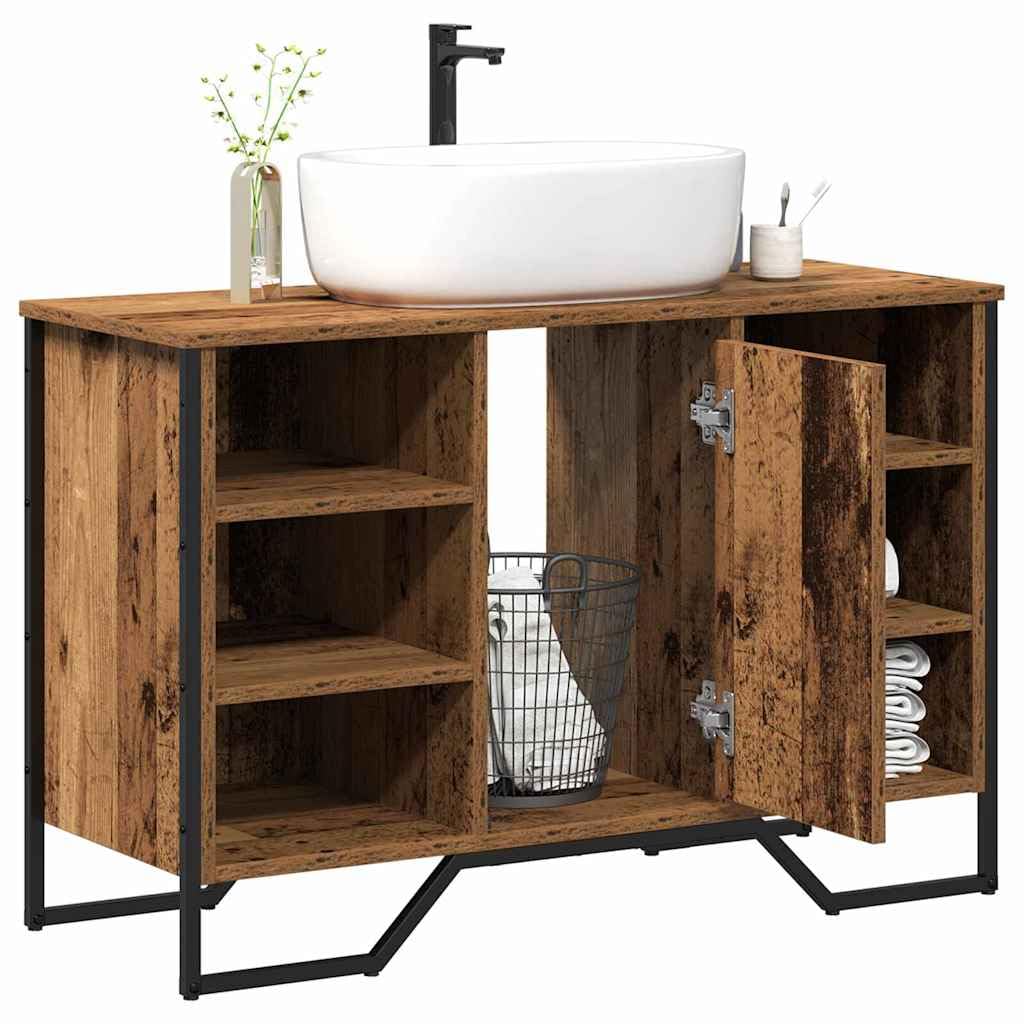 Armario para debajo del lavabo de madera antigua, 91 x 35 x 60 cm, con 6 estantes, 1 puerta, para muebles de baño, espacio para lavabo, organizador para baño