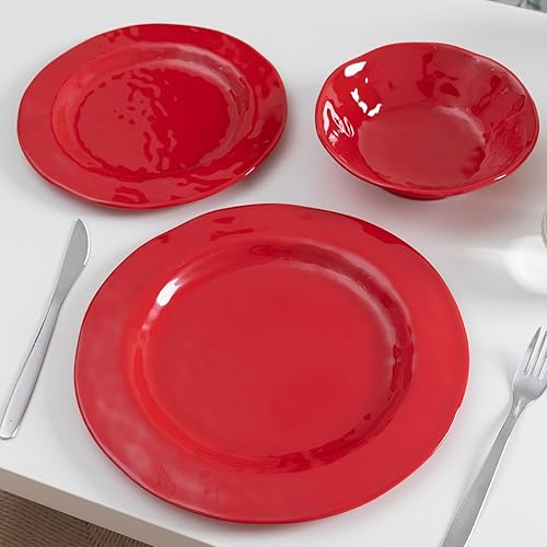 Miniatura 7 de LEHAHA Juego de vajilla de melamina roja, juego de platos de melamina de 18 piezas, ligero y resistente al astillamiento, juego de platos y cuencos