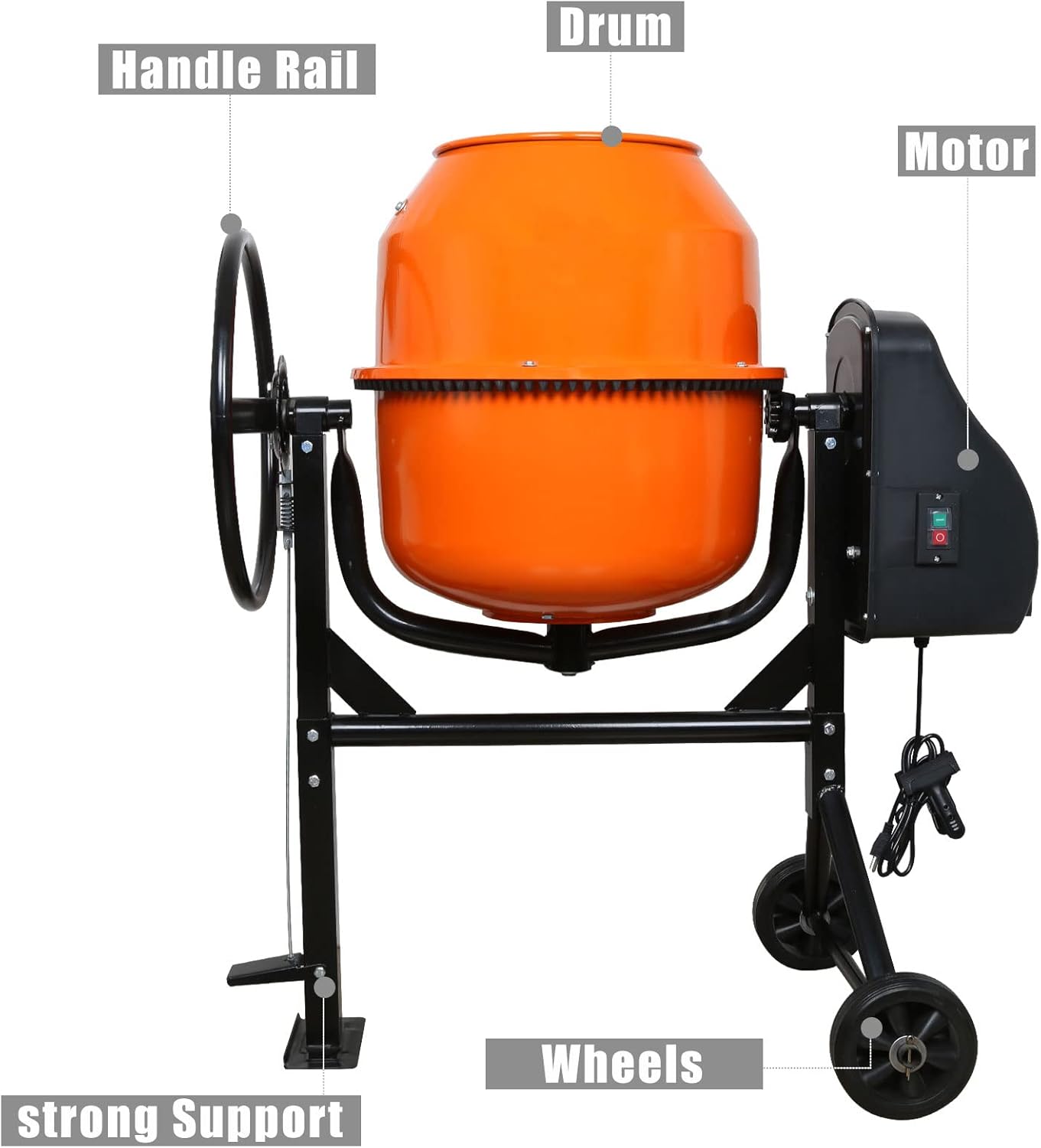 FYFAY Electric Cement Mixer, 3-1/2 Cubic Ft. 2/3 HP Portable Concrete Mixer Machine with 7 in Wheels, 120V 550W Electric Concrete Cement Mixing Tools for Cement, Mortar, Stucco, Seeds : Tools & Home Improvement