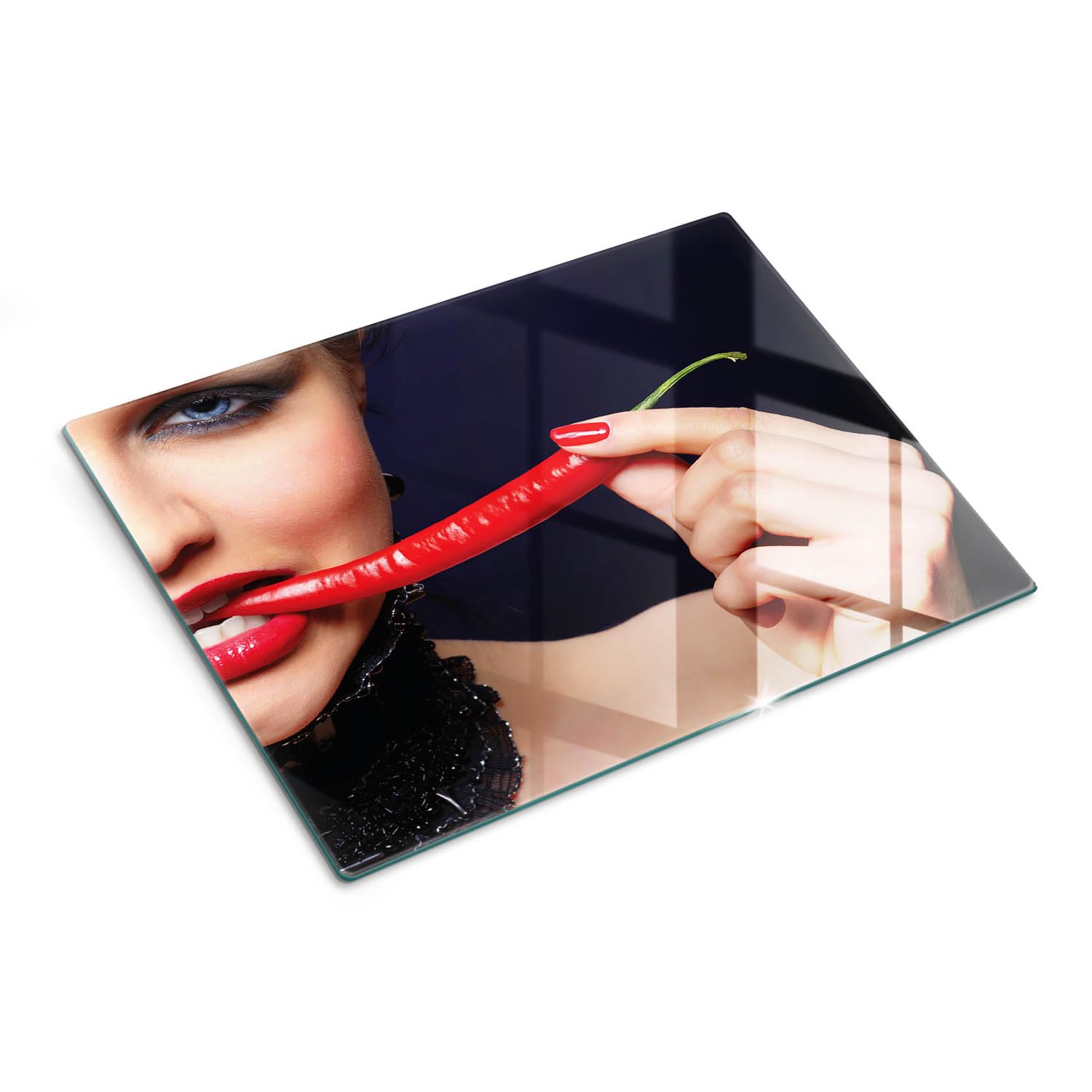 Tagliere e piastra di protezione in vetro 40x30 cm Donna del peperoncino