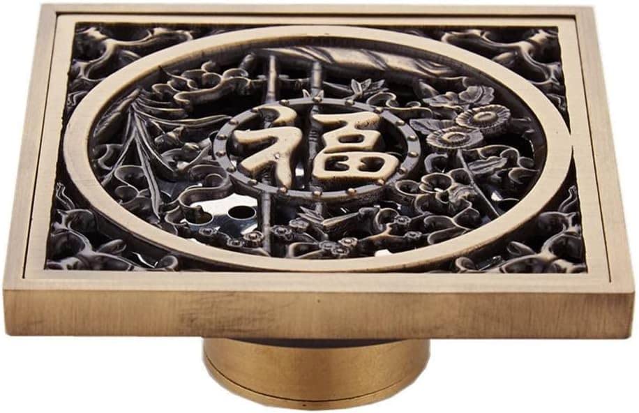 FENOKD Brass Shower Floor Drain Deodorant Floor Drain Grill Waste Water Filter Bathroom Square,Style A,10x10cm (Style F 10x10cm)