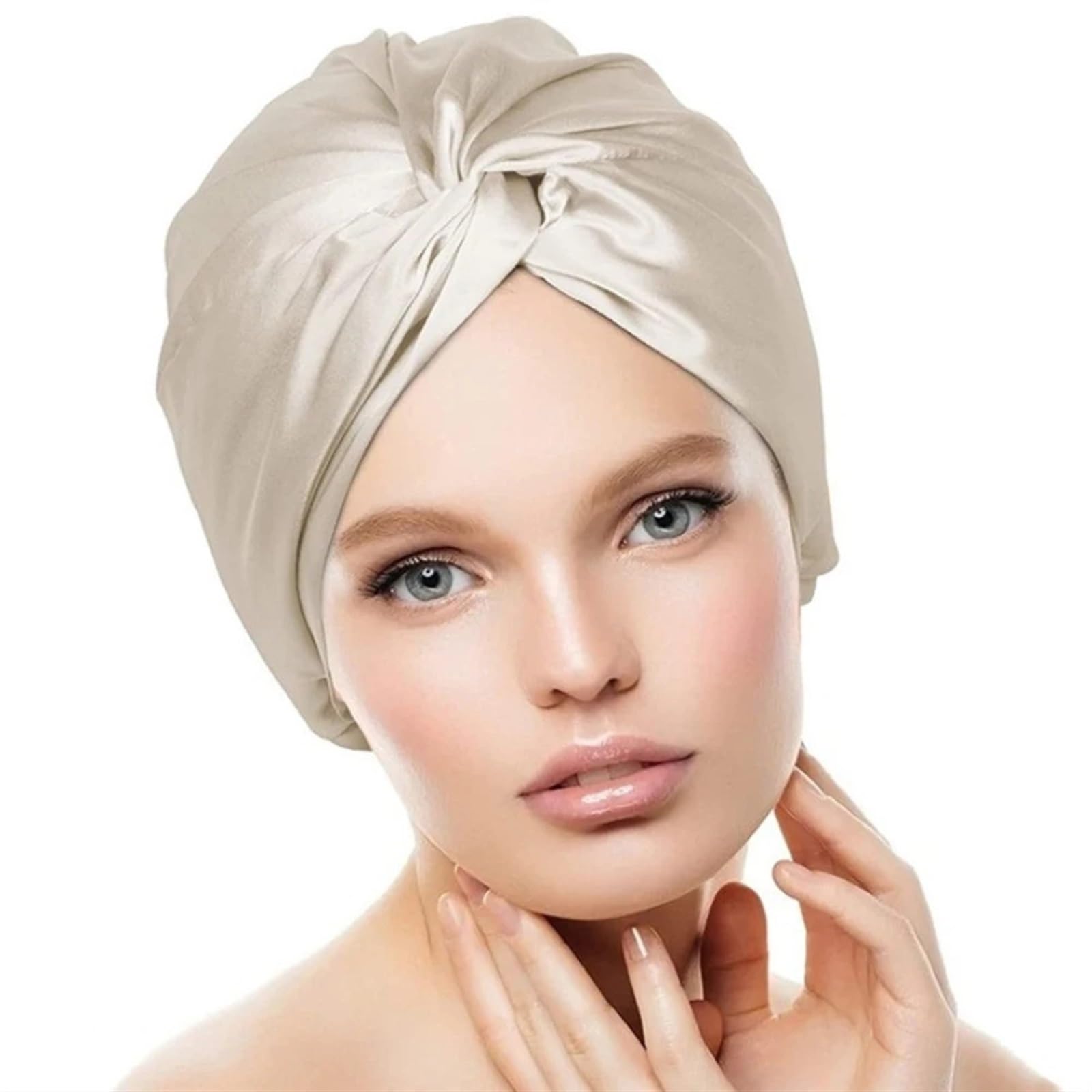 Seidenhaube Zum Schlafen Doppelte Schlafmütze aus Seide, Schlafmütze aus Nachtseide for Frauen mit elastischem Band for die Haarpflege bei langen Haaren