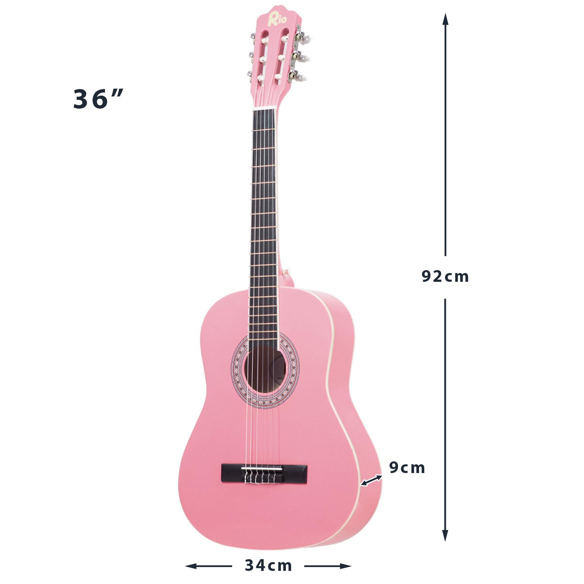Akustikgitarren-Set (3/4-Größe, für Kinder von 9-12 Jahren, inkl. Tasche, Gurt, Plektren, Stimmpfeifen 3/4 size rose