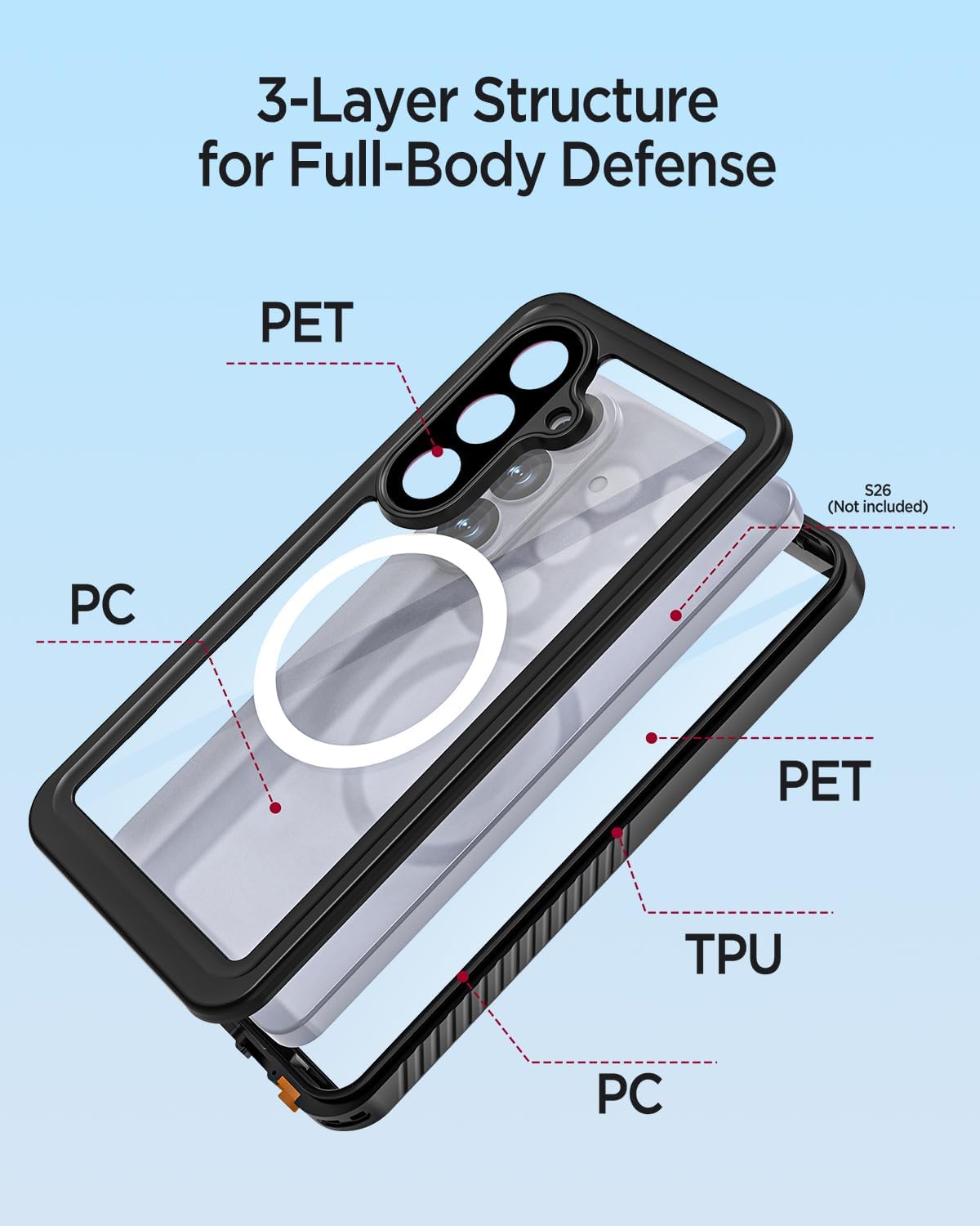 Miimall IP68 Waterproof for Samsung Galaxy S26 Case, MagSafe Compatible, Mil-Std 810G 360° Full Body Heavy Duty Protection, Built-in Screen & Lens Protector, Rugged Shockproof Case Samsung S26, Black