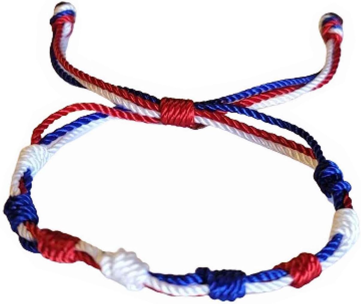 PUERTO RICO USA FRANCE PANAMA PARAGUAY RUSSIA CUBA CHILE NORTH KOREA COUNTRY FLAG SOUVENIR ADJUSTABLE BRACELET BLUE WHITE AND RED NYLON STRING BRACELET ONE SIZE FITS MOST