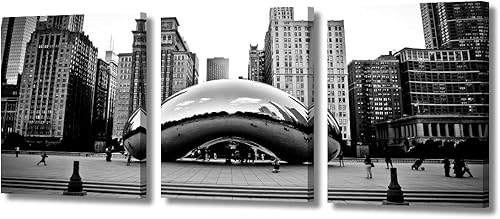 TUMOVO 3 piezas de arte de pared en blanco y negro  The Millennium Park in Downtown Chicago Fotografía impresión en lienzo  Arte de pared de puerta disponible en Yaxa Colombia