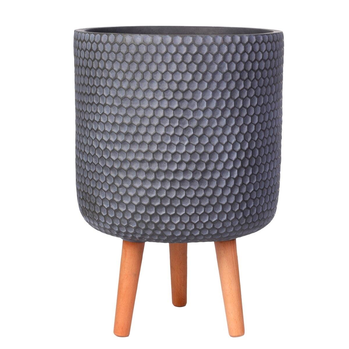 IDEALIST 27cm Large Indoor Plant Pot for Trees | Honeycomb Grey Reinforced Stone Planter with Legs | Flower Pot Cover D27 H47 cm, 17 litres