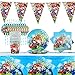 Yisscen Vajilla de Fiesta Super Mario Cumpleaños Fiestas Decorar Suministros Decoraciones de Cumpleaños para Niños Platos Servilletas Tazas Pajitas Mantel Pancarta 52 Piezas