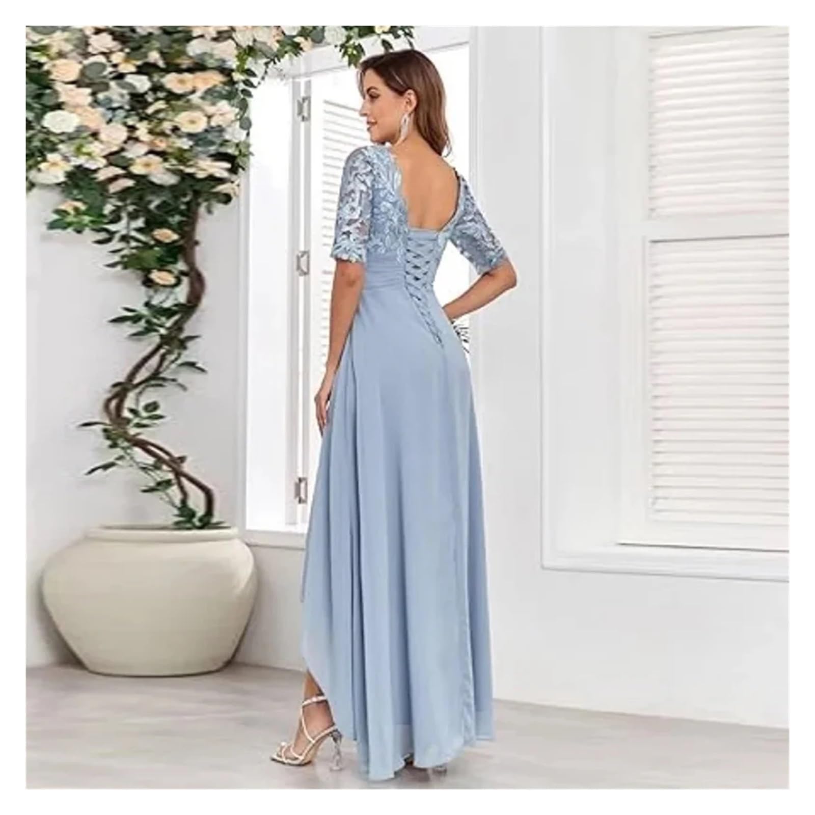 Grazioso Abito da Madre della Sposa in Pizzo for invitata al Matrimonio, Abito da Festa in Chiffon Lungo Fino al Ginocchio(Black,16W)