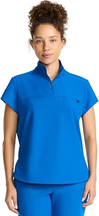 Healing Hands Quest Scrub Top Women Zip Stand Collar 360 Stretch Fabric | Moisture Wicking Fabric, Relaxed Modern Fit, Partial Zip Front, Stand Up Collar, 1 Pocket, Shirttail Hem, Side Vents