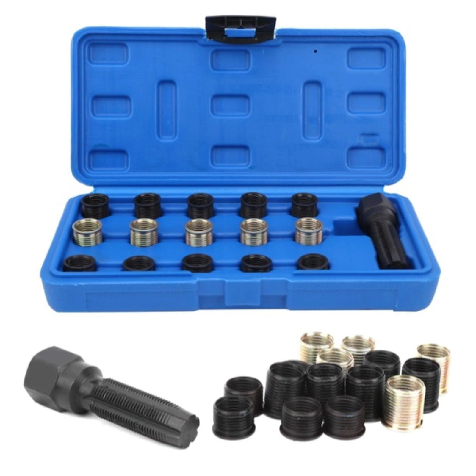 M14x1.25 Spark Plug Thread Repair Kit with 15 Carbon Steel Tools Including Screw Tap and Portable Tool Box for Engine Maintenance