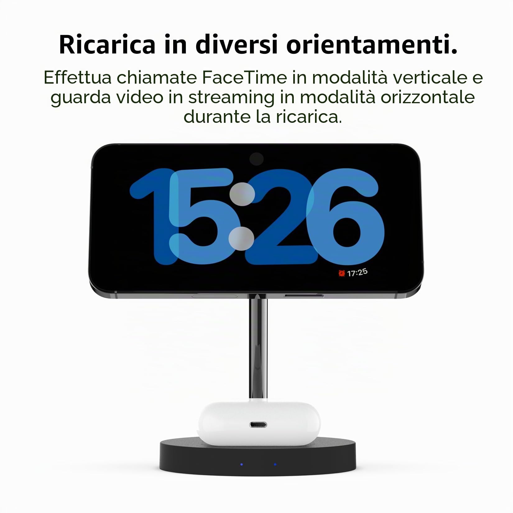 Boaraino Caricabatterie Magnetico Wireless 2 in 1, Stazione di Ricarica Compatibile con iPhoneiPhone 17/17 Pro/17 Pro Max /16/15/14/13/12, AirPods 2/3/4/Pro