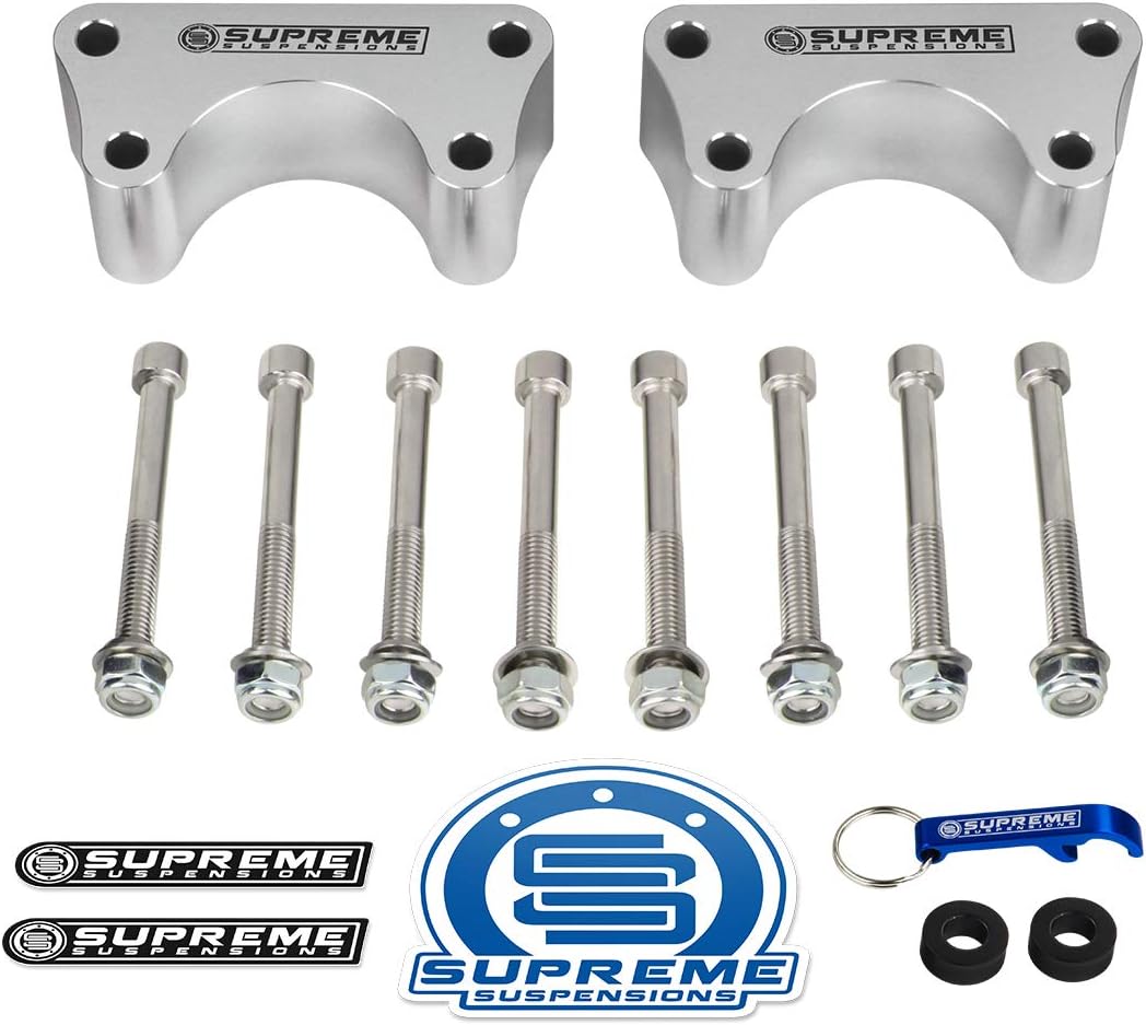 Supreme Suspensions - Front Leveling Lift Kit For 1986-1995 Toyota IFS Pickup and 1993-1998 Toyota IFS T100 2.5" Front Lift T6 Billet Aluminum Ball Joint Spacers 2WD (Silver) Microfiber Towel Included