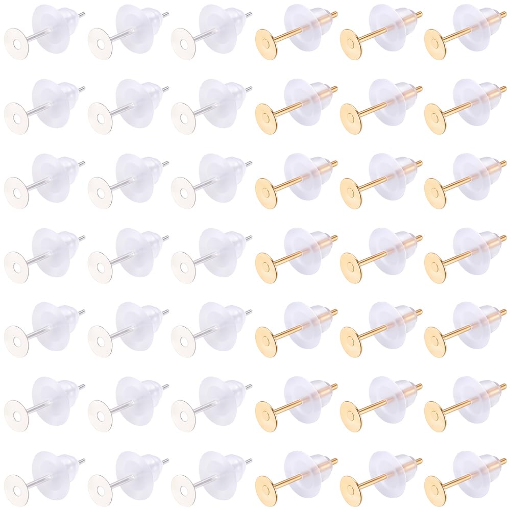 Beebeecraft 200Pcs 2 Colors 4mm Flat Pad Earring Posts 304 Stainless Steel