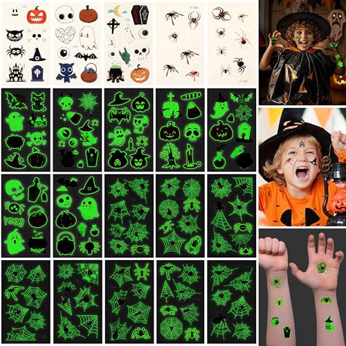 Tatuajes Temporales de Halloween 20 Hojas Luminosos Halloween Impermeables Tatuajes Temporales Tatuaje De Fantasma Zombi para Niños