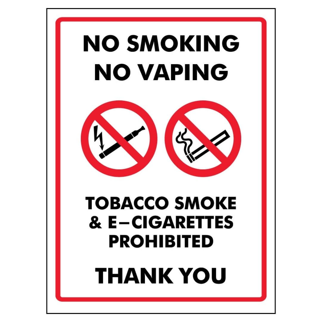 V Safety No Smoking No Vaping Tobacco Smoke & E-Cigarettes Prohib... 150 x 200 mm - Self Adhesive Vinyl - Aluminium Effect Safety Sign