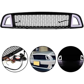 amazon com honeycomb mesh front bumper upper grill replacement for ford mustang 2013 2014 except shelby upper hood grille with drl led yellow turn signal clear lens abs automotive honeycomb mesh front bumper upper grill replacement for ford mustang 2013 2014 except shelby upper hood grille with drl led yellow turn signal clear
