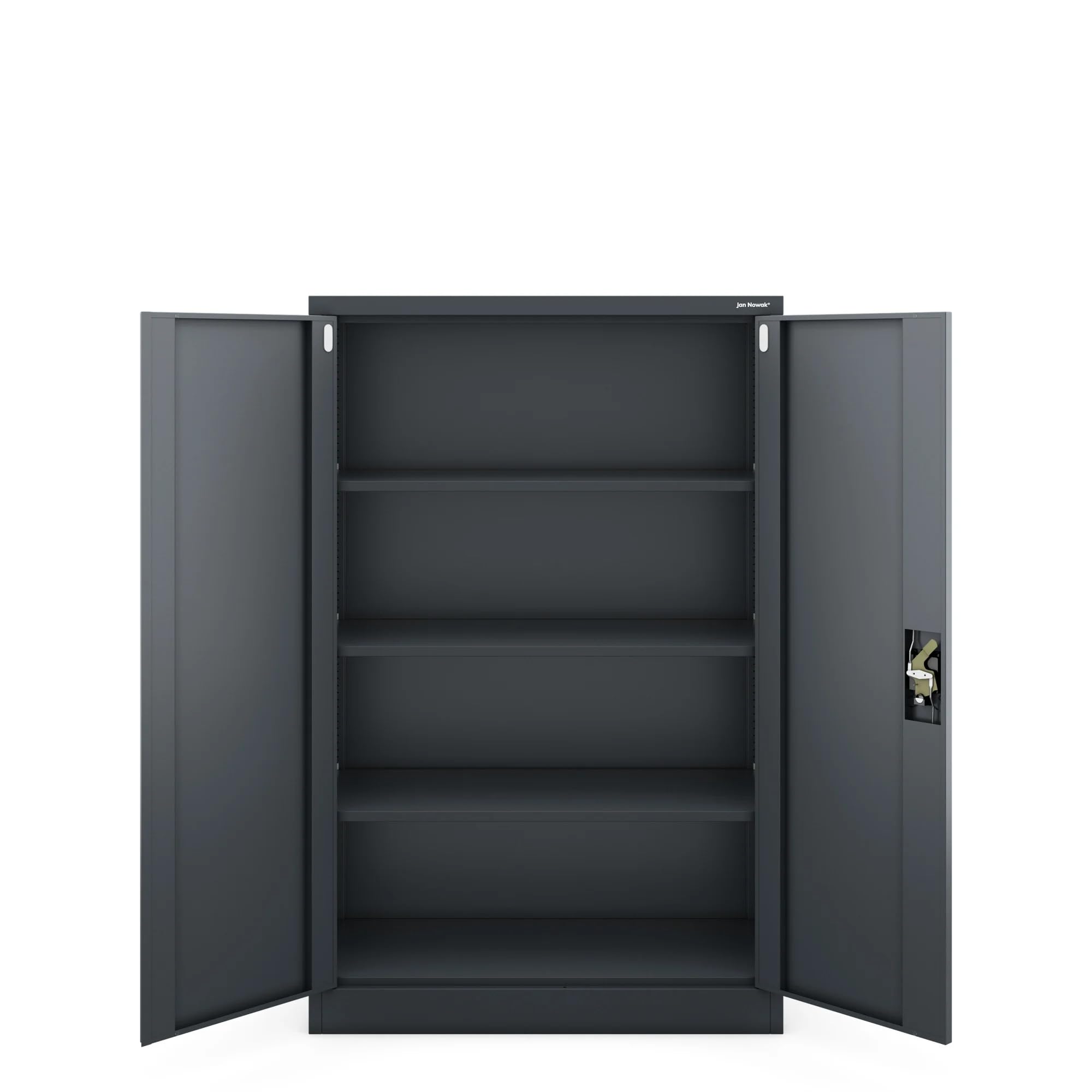 Jan Nowak Aktenschrank C001K Metallschrank Büroschrank Werkzeugschrank 3 Fachböden Stahlblech Flügeltüren Pulverbeschichtung 140 cm x 90 cm x 40 cm (Anthrazit)