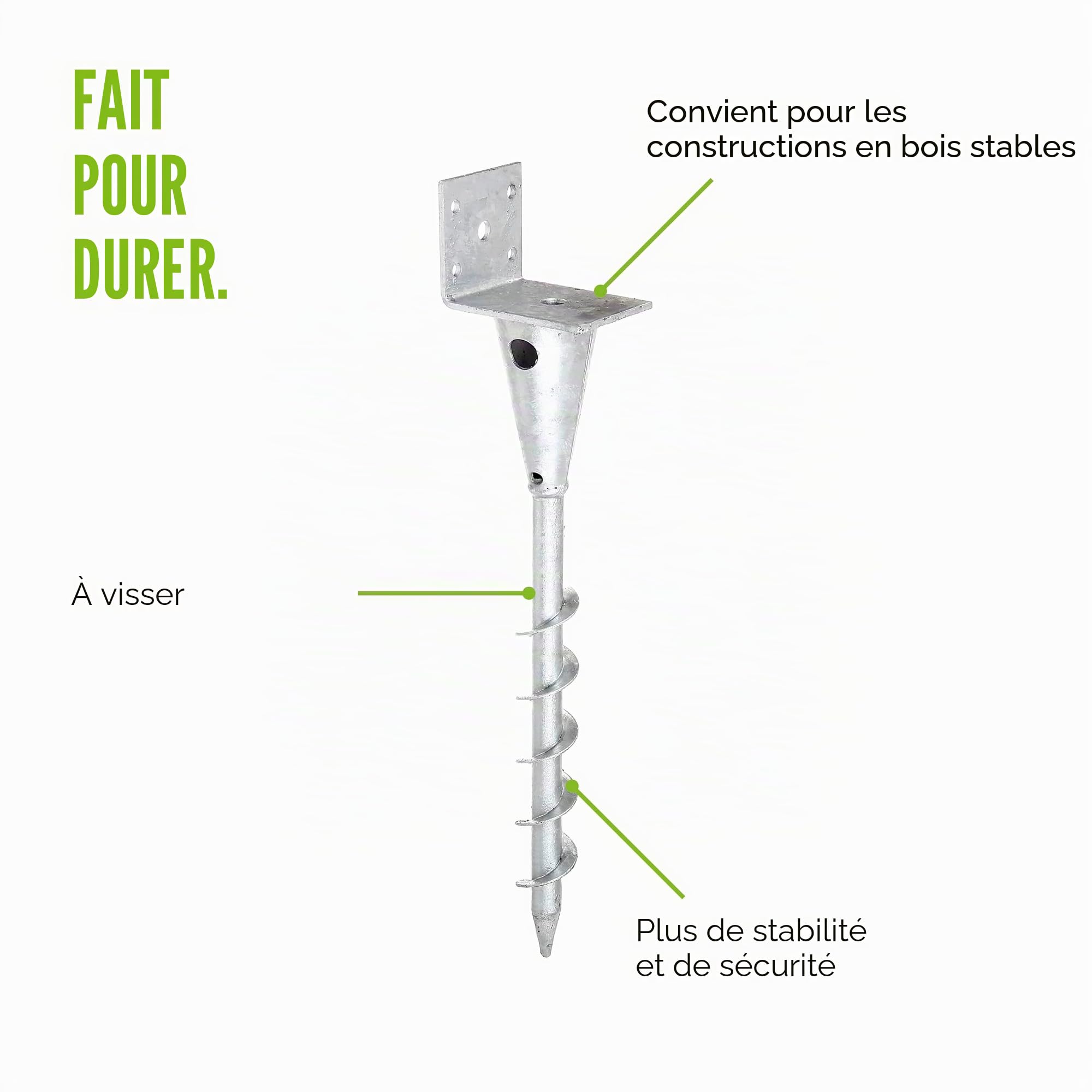 Alberts 212278 Ancre de poteau en L pour poteau en bois carrés | à visser | galvanisée à chaud | hauteur totale 470 mm | largeur 95 mm
