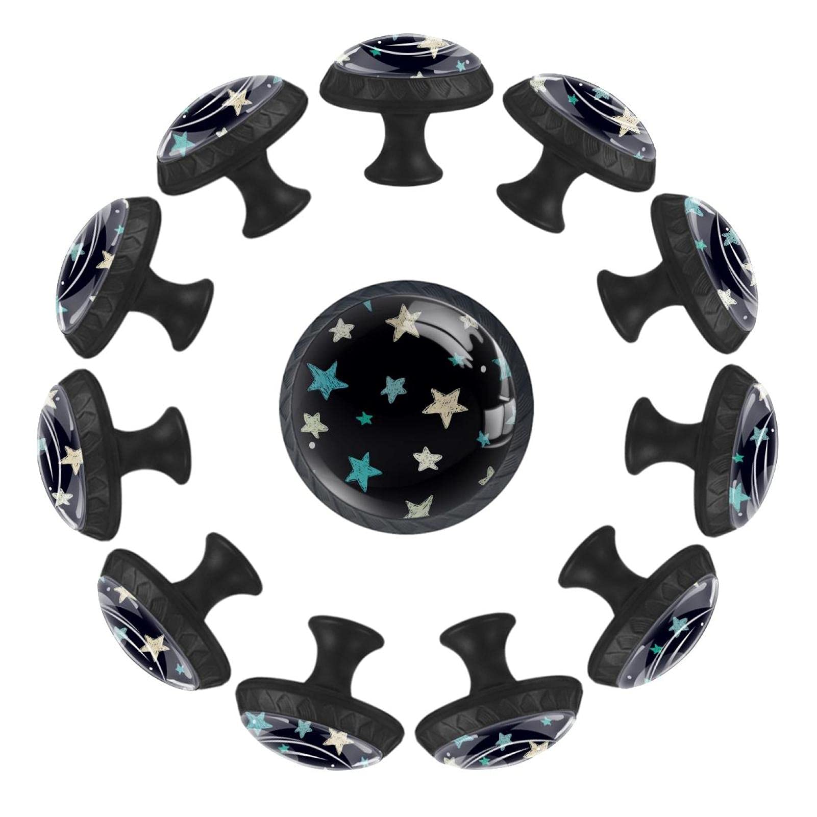 Bouton de tiroir rond design étoiles bleues 35 mm pour finition de meuble