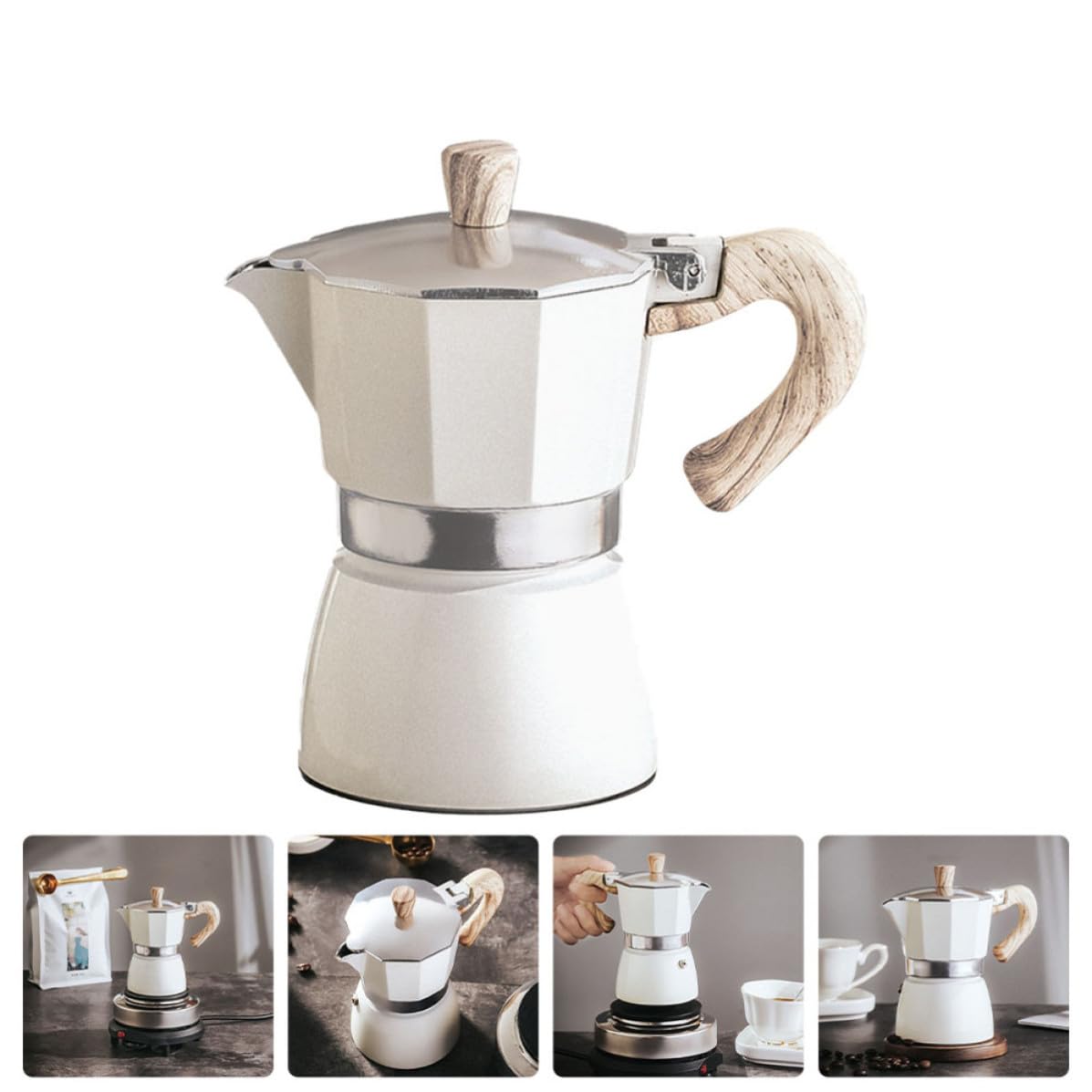 Caffettiera Mocha Pot in Alluminio da 300ml Manico Ergonomico e Facile da Usare per Casa e Caffetteria