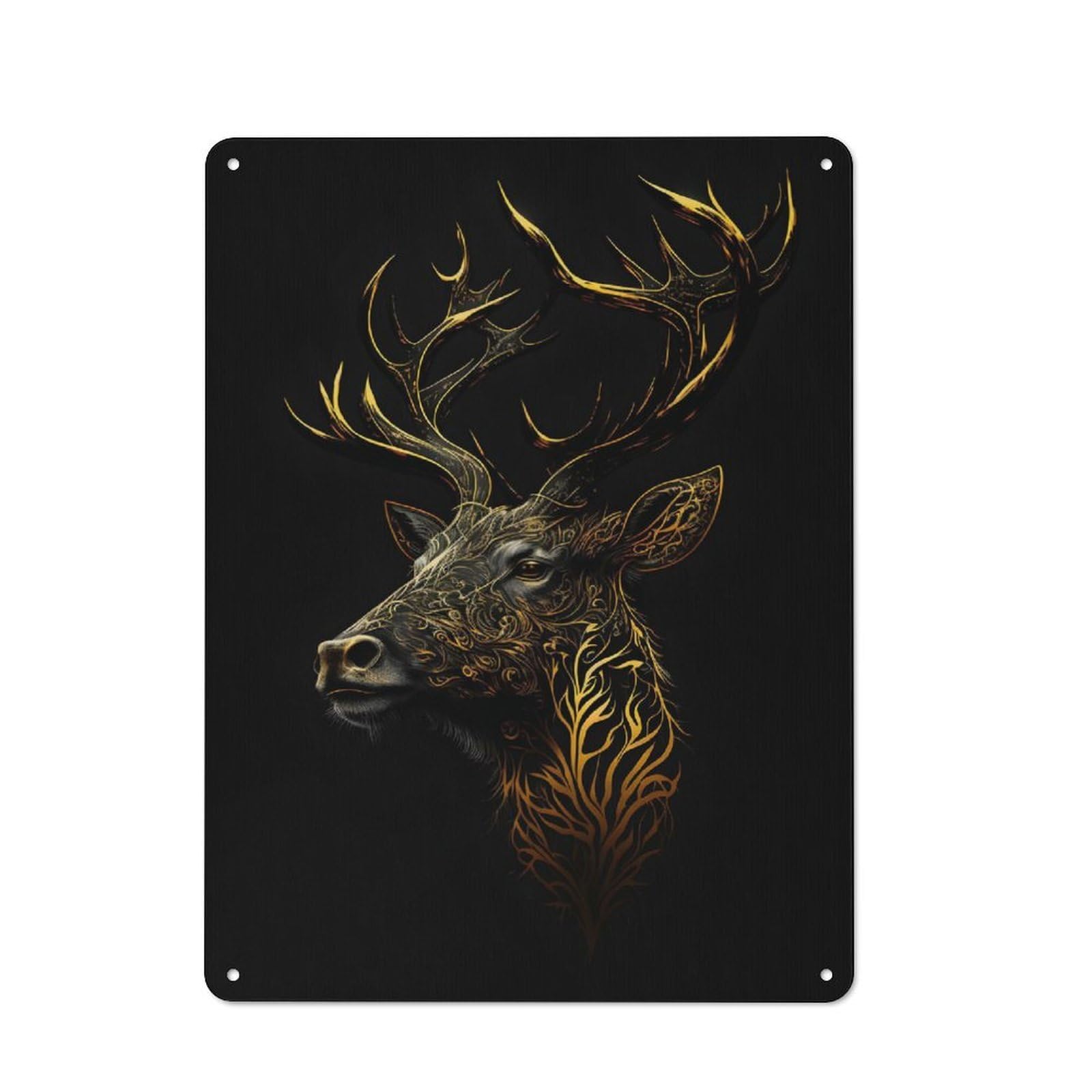 Vintage Deer Gold Black Poster Tin Sign 40x30cm, Shed Wall Plaque for Garage, Workshop, Shed Or Utility Room