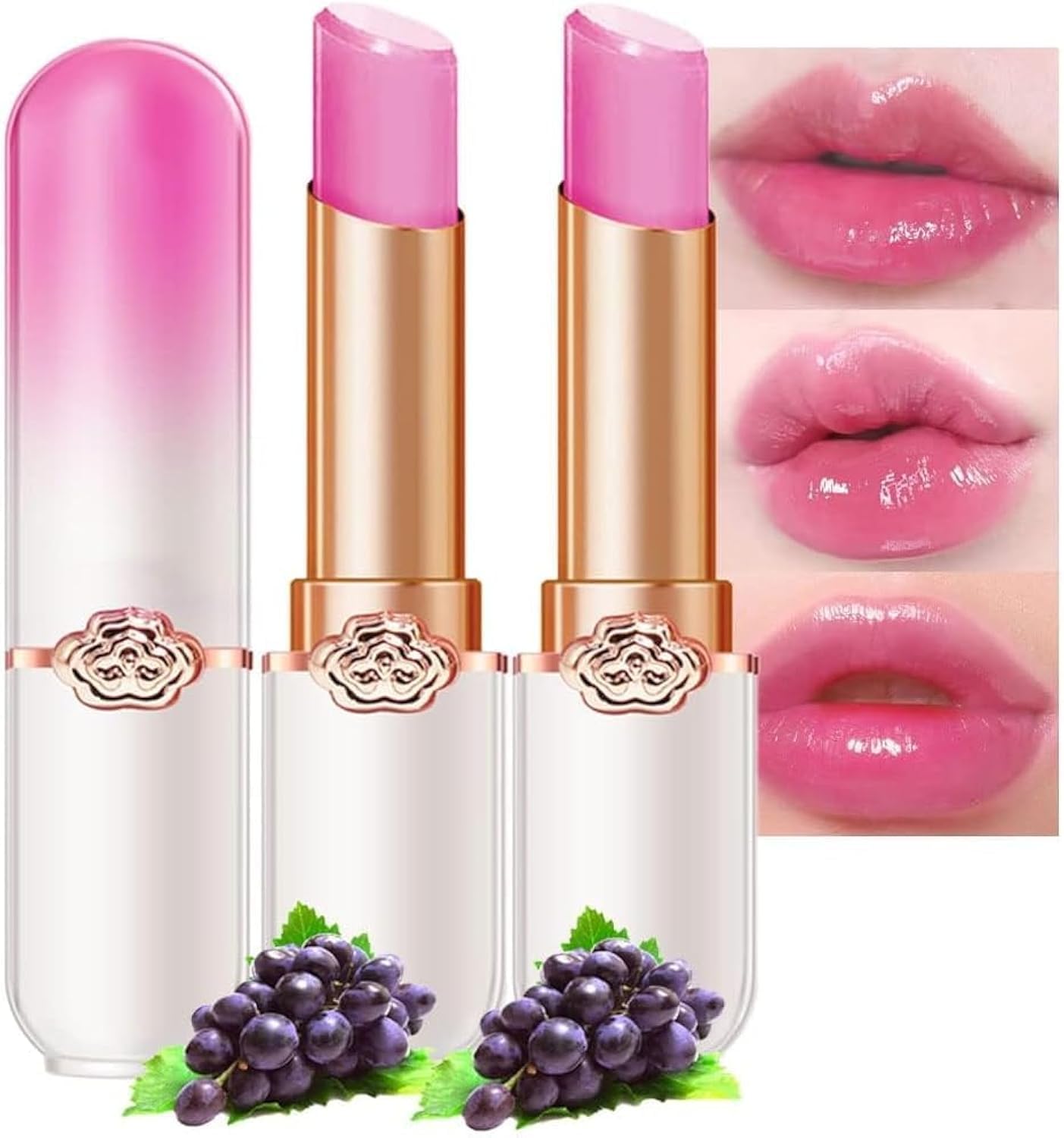 2 Pcs Grape Tinted Lip Balms, Light Pink Lip Tint Gloss, Color Changing Lipstick Makeup Sets, Long Lasting Waterproof Tint Stain Glaze Pack for Women Girls