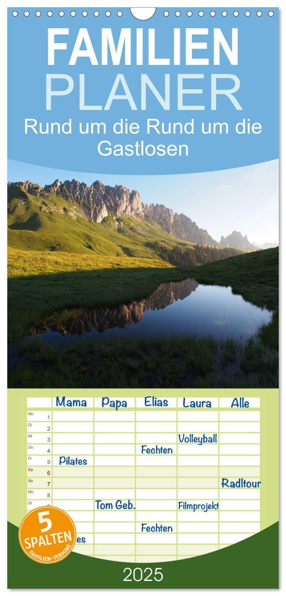 Familienplaner 2025 - Rund um die Gastlosen mit 5 Spalten (Wandkalender, 21 cm x 45 cm), CALVENDO: Faszinierende Augenblicke bei den Gastlosen (CALVENDO Orte)