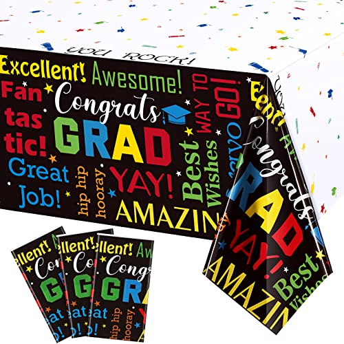 3 Pieces Graduation Tablecloth Decoration Congrats Grad Table Cover Waterproof Class Of 2022 Rectangular Tablecloth Graduation Party Supplies For Home School Indoor Outdoor Grad Accessory, 54X108 Inch #TOP7