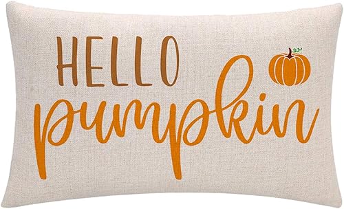 7COLORROOM Fundas de almohada de Feliz Acción de Gracias, diseño de calabaza naranja, rectangular, para decoración de otoño, 12 x 20 pulgadas, para