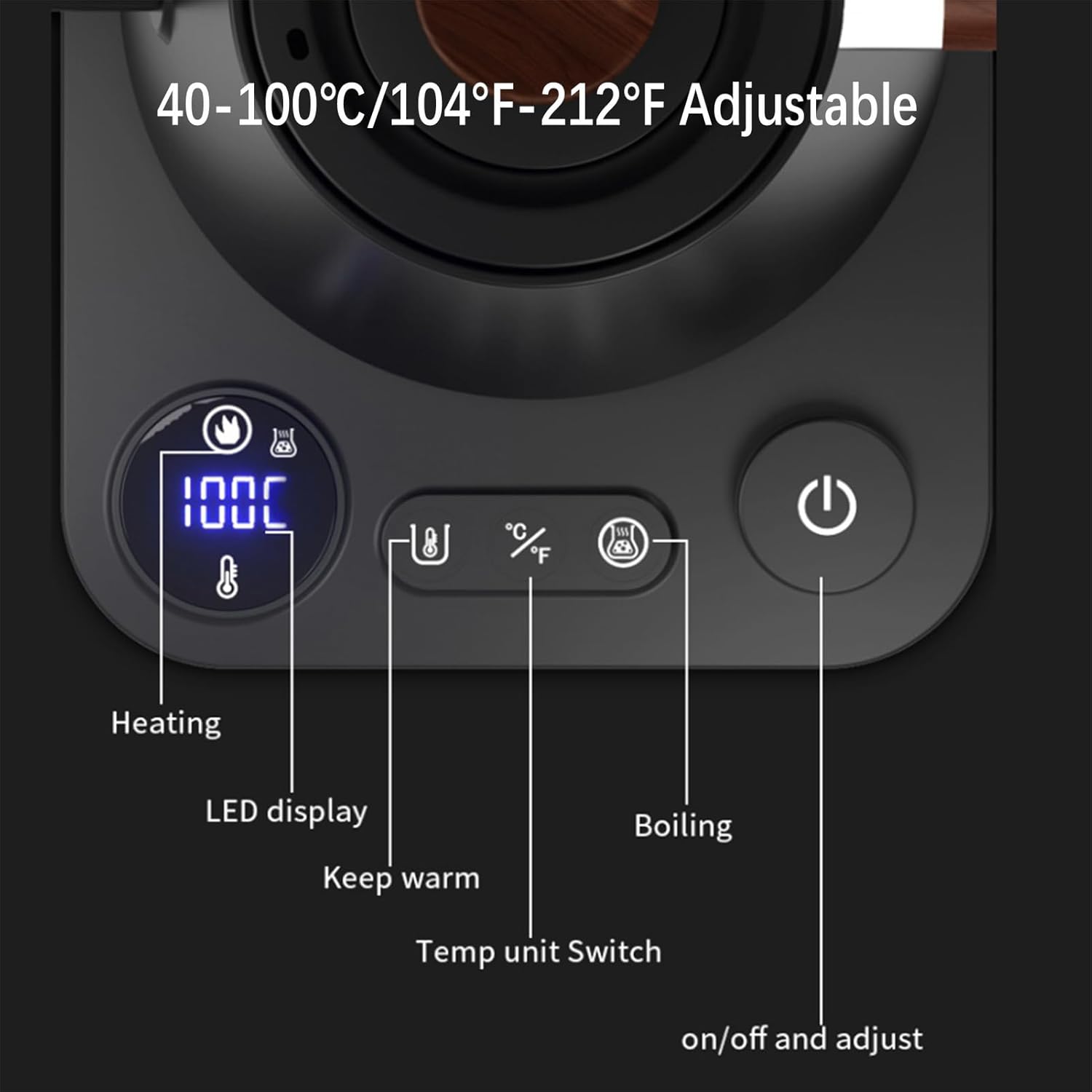 Black,Xrrxy Stainless Steel Inner & Bottom Electric Gooseneck Kettle, ±1℉ Temperature Control, Hot Water Boiler, Brew Tea, Boil Hot Water, 1200W/0.9L
