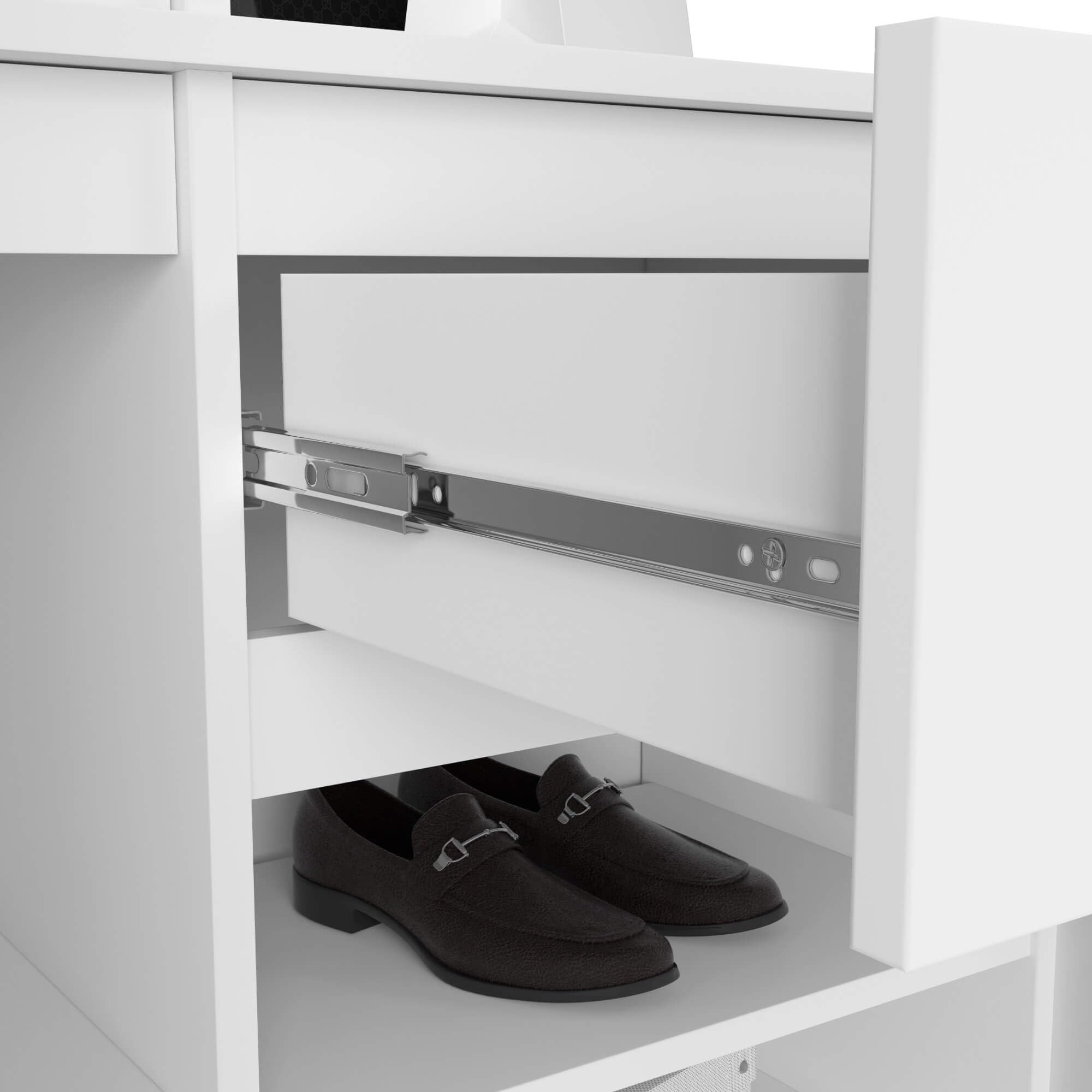 AKORD Set Guardaroba ENTRO 95 cm - Mobile Da Ingresso Moderno 3 Ante 1 Cassetto 7 Ripiani - Mobile Entrata Ingresso con Scarpiera e Appendiabiti - Arredo per Corridoi - Bianco