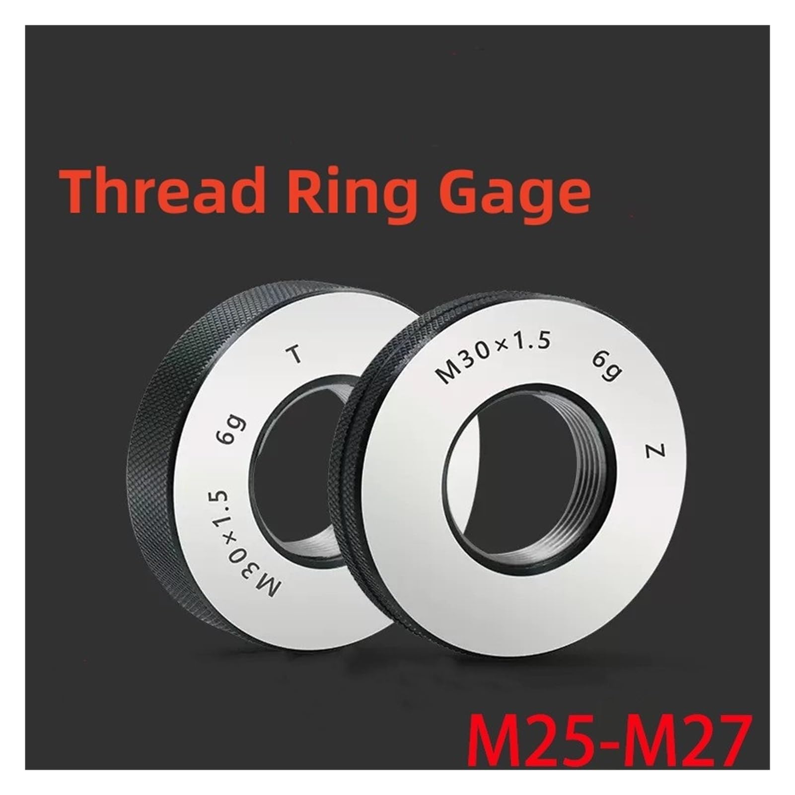 BARRINS Ring Gauge 1SET(1*GO+1*NOGO M25-M27 Metric Fine Tooth Thread Ring Gauge Accuracy 6g Measure Tool(M27X1.5-6g T Z)