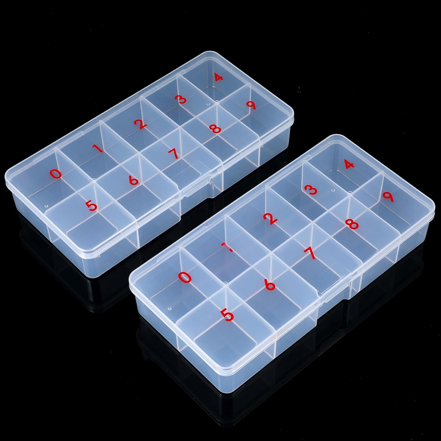 Nail Tip Box Empty False Nail Tips Organizer Box with 10 Number Spaces Storage Case Container Nails Plastic Grid Boxes for Fingernail Crystal Jewellery Accessories (WHITE- 1PCS)-image-1