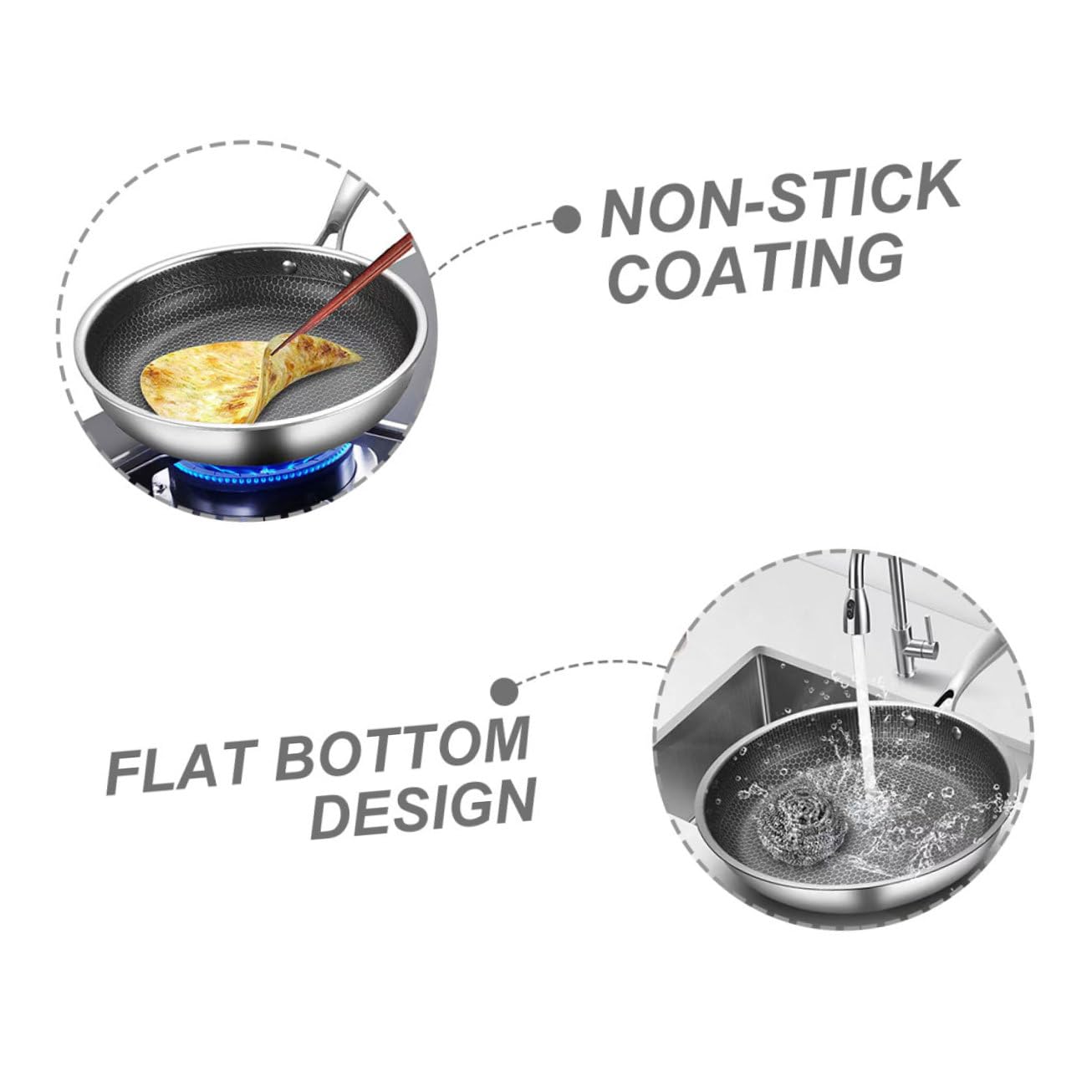 Gadpiparty Padella Antiaderente Nido D’ape in Acciaio Inox 28 Cm, Padella Piccola per Friggere Uova e Bistecche Fondo Piatto e Impugnatura Ergonomica, per Uso Domestico su Tutti i Fornelli