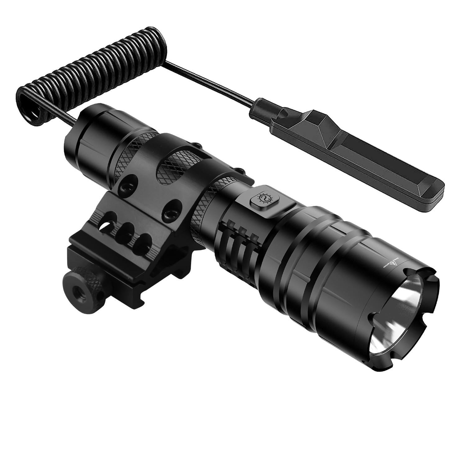 Windfire Black Tactical Torch With Picatinny Rail Mount, 1600 Lumen Led Weapon Light Flashlight Rechargeable With Remote Pressure Switch, 5 Modes, 5 Colors Lens, Red/White/Bule/Green Lights For Hunting