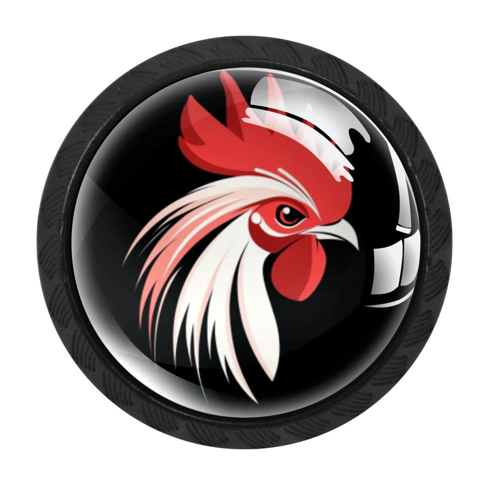 CHENZZZZ 4 Pack Round Cabinet Knobs for Kitchen Bathroom Closet Dresser Cabinets, Rooster Head
