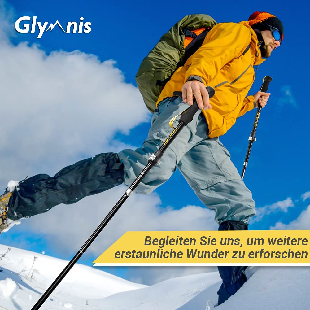 Glymnis Wanderstöcke Trekkingstöcke Walking Stöcke 7075 Aluminium Wanderstock verstellbar 110-130cm und Klemmverschluss mit 4 Paar Gummipuffers für Trekking