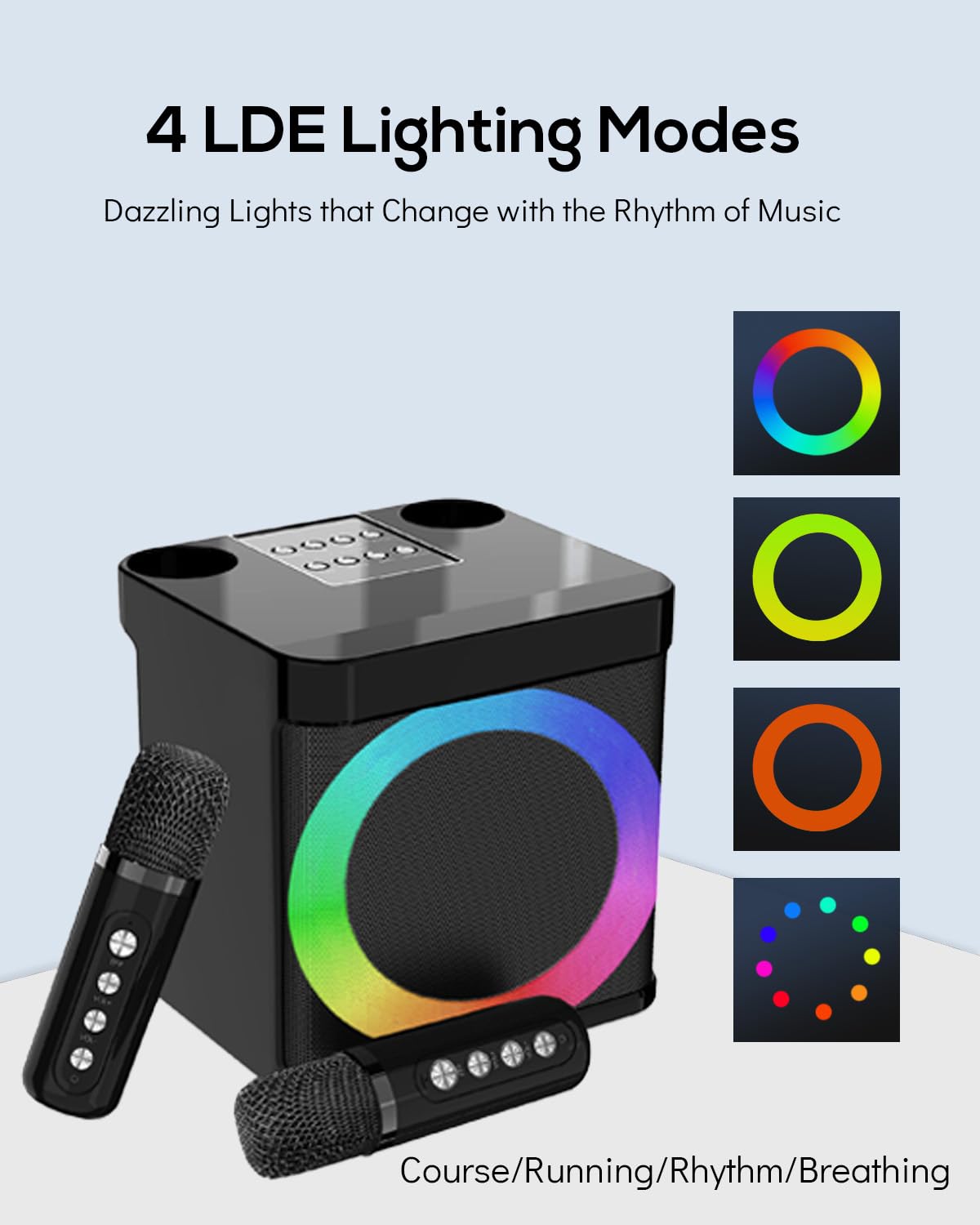 Karaoke 2 Microfonos Inalambricos, Karaoke Profesional Portatil | Altavoz Karaoke Infantil & Adultos, Inalámbricos Mini Karaoke Completo Bluetooth, Efectos de Cambio de Voz y Luces LED