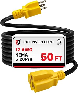 EP 50 Ft 12/3 SJTW NEMA 5-20 P/R Outdoor Extension Cord, Black