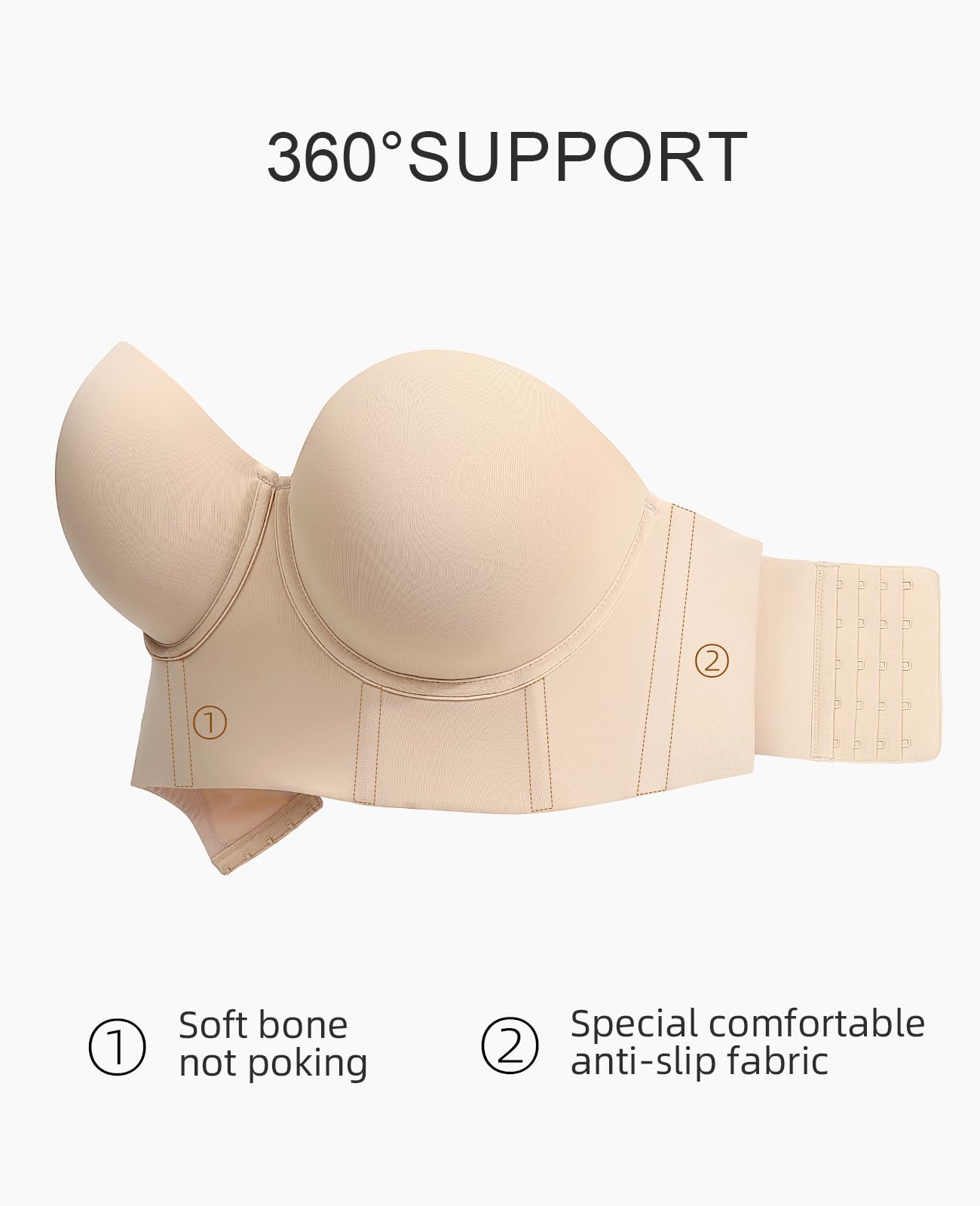 Upushall Longline trägerlose BHs für Damen, große Brust, Übergröße, Korsett, Lift-Up-BH, volle Abdeckung