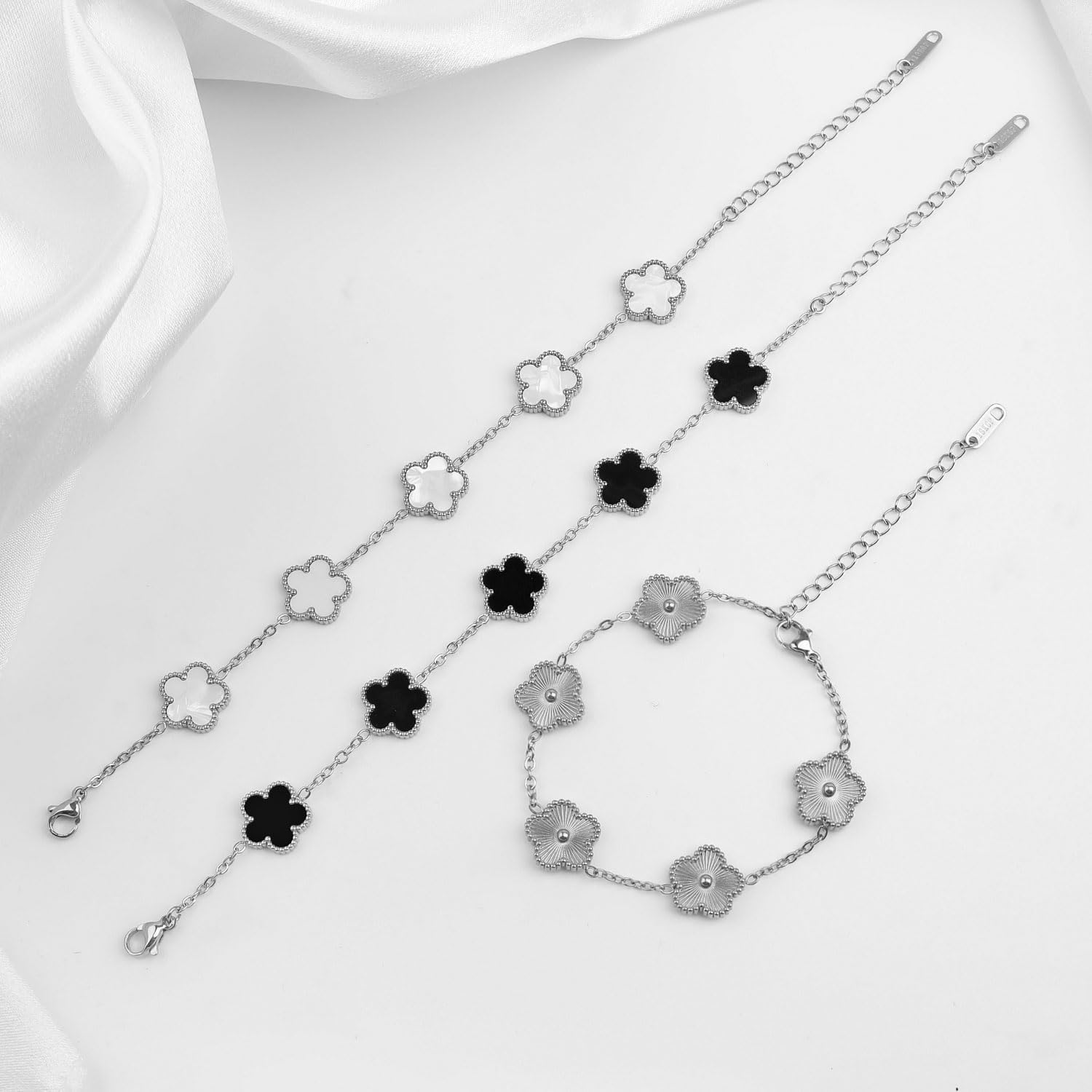 18K Gold Plated Clover Bracelet, 3pcs Four Leaf Clover Bracelet Set for Women - Image 5