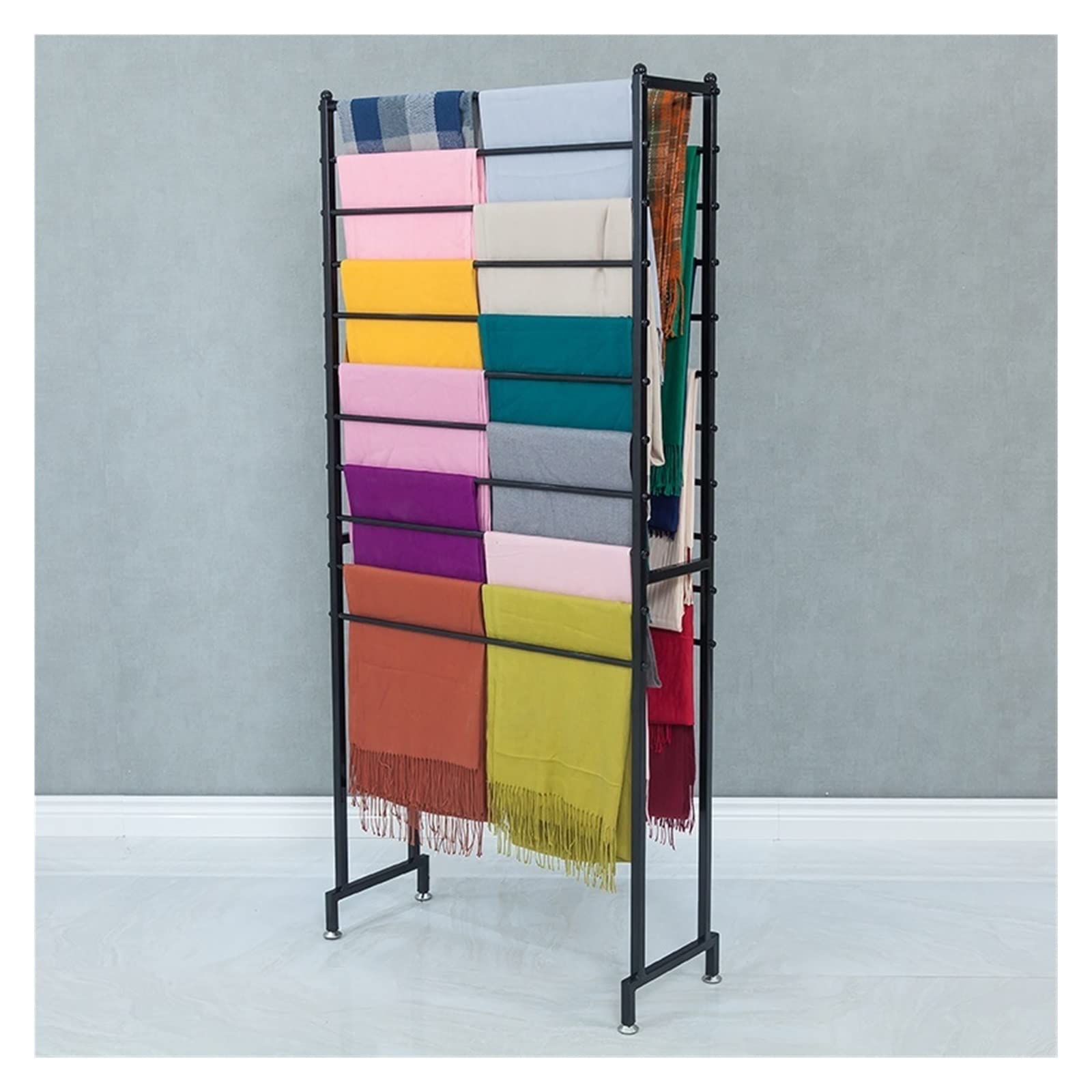 UWYTGF Black Iron Freeestanding Scarf Organizer Stand Wrapping Paper Rack Display,Large Capacity 2 Sided Holder for Retail Store/Flower Shop,11 Tier,Length,90Cm/35.4In