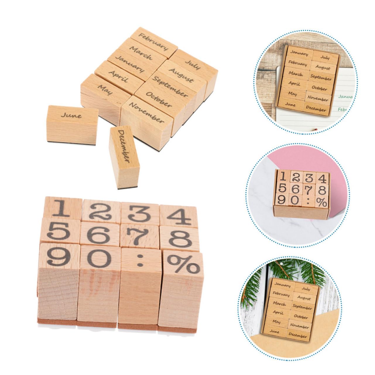 Uonlytech 8 Sätze Holz digitales Siegel Journaling Journal -Briefmarken Planer Stempel Datum Scrapbooking-Holzstempel Unterschriftenstempel Retro-Holzstempel Stempelvorräte Buchstempel Gummi