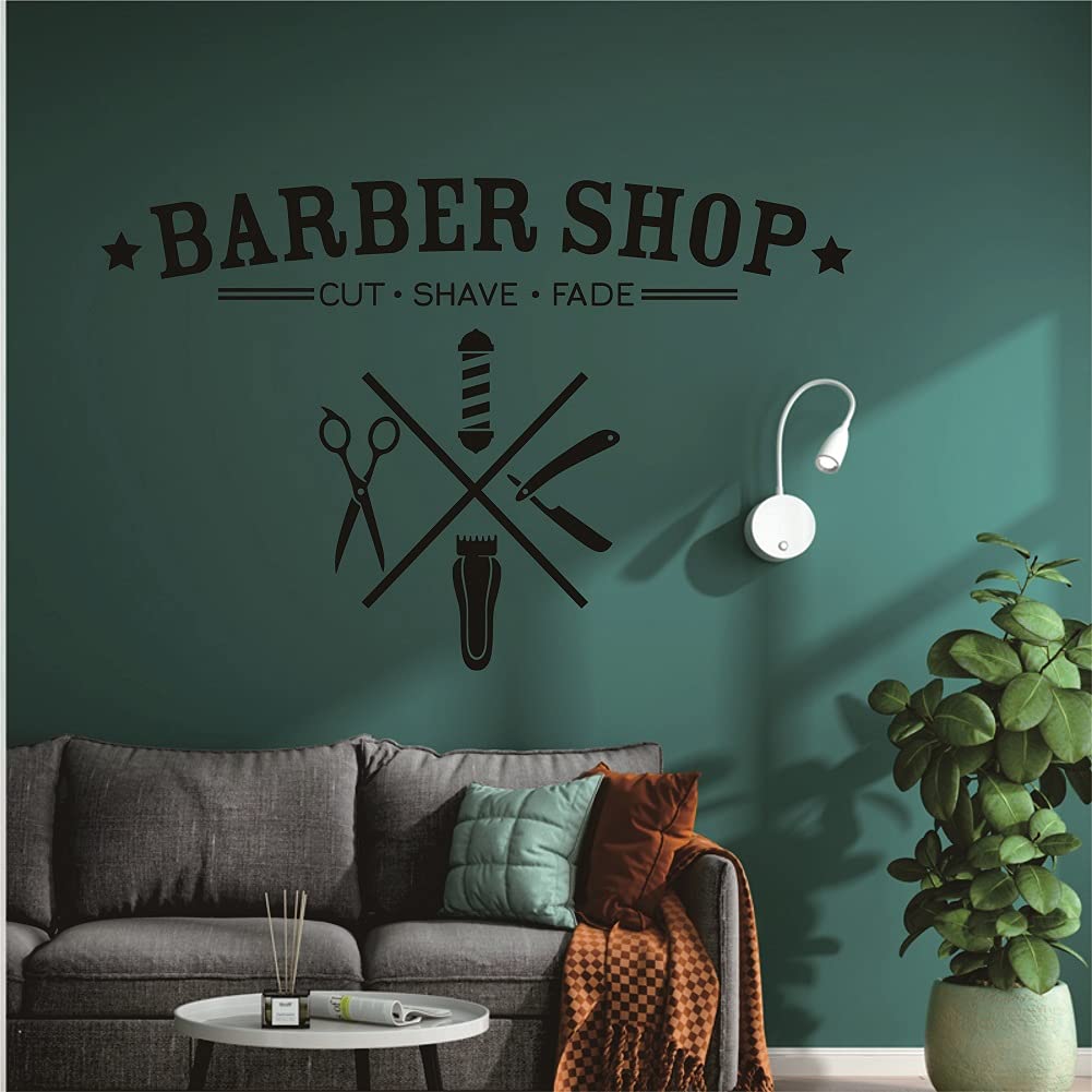 Wall Sticker Barber Shop Logo Star Hairstyle Makeup Cut Shave Fade Decal Hair Shop Vinyl Decoration