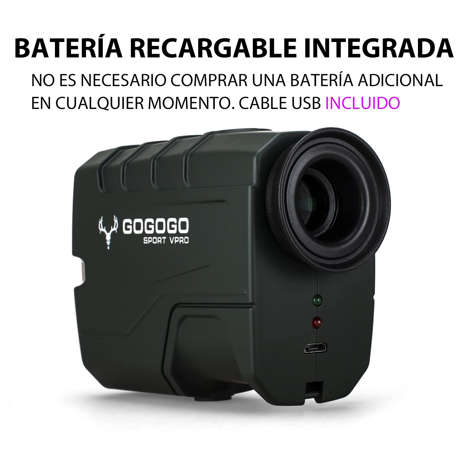 Gogogo Sport Vpro Telémetro Caza Golf 1097 M/Yardas con Luz Roja, Recargable 6X Aumento Medidor Laser con Bolsa Portátil de Bloqueo de Bandera & Vibración, Escaneo, Precisión ±1yd, Linea de Datos