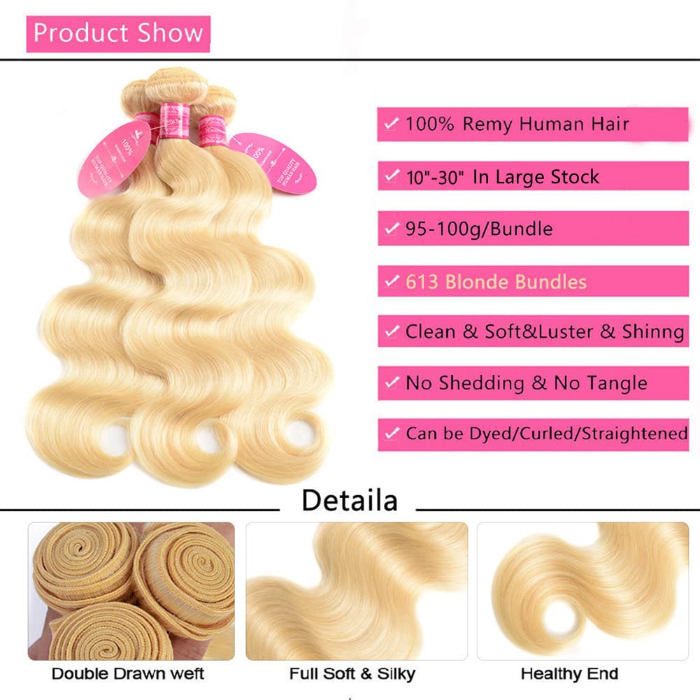 Amazon.com : Blonde Bundles with Frontal 613 Honey Blonde  display picture 3