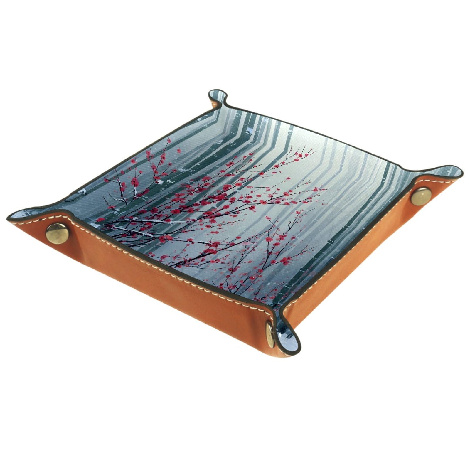 VAPOKF Bamboo Cherry Blossoms Dice Tray, Folding Microfiber Leather Dice Holder for Dungeons and Dragons RPG Dice Gaming D&D and Other Table Games