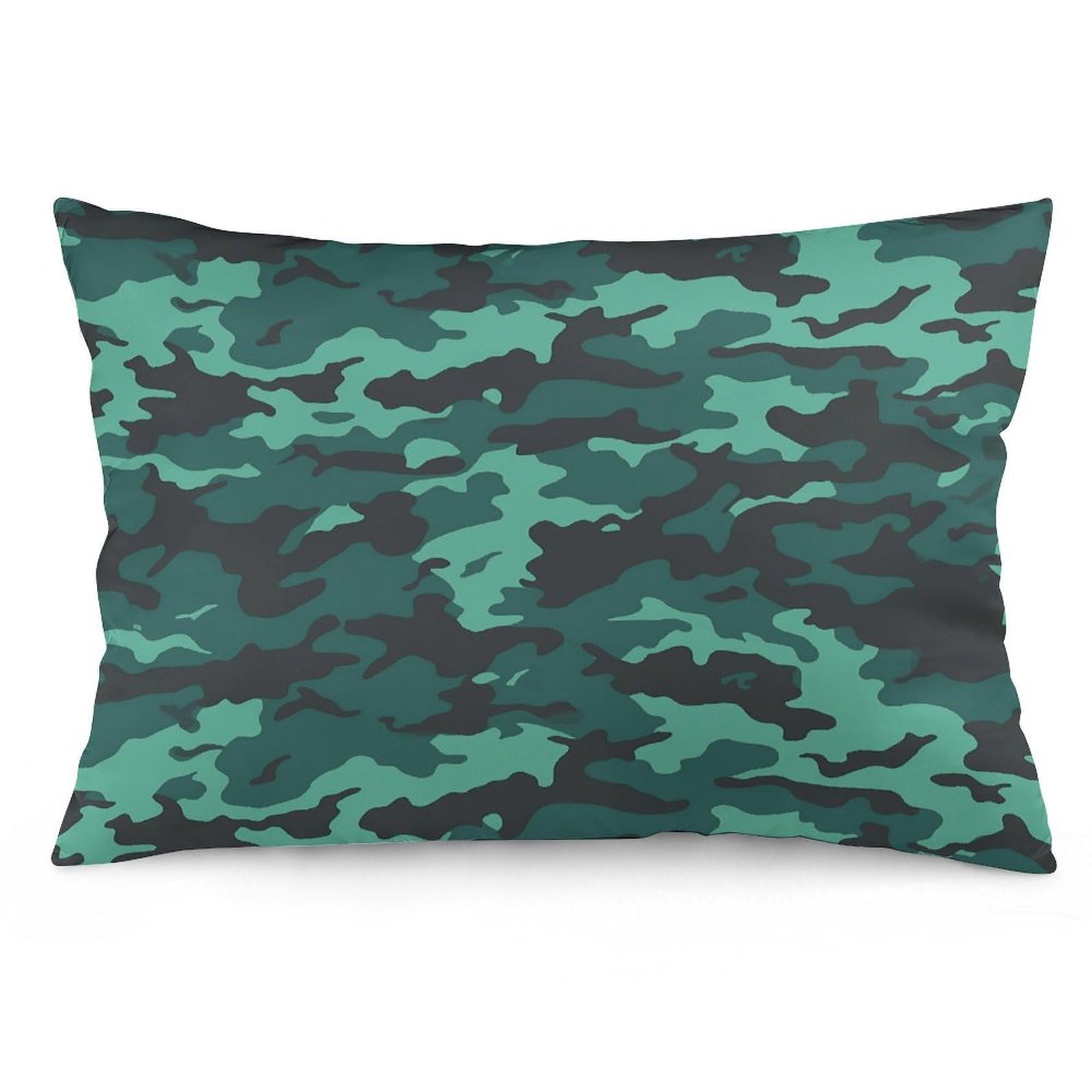 Teal Camouflage Throw Pillow Covers with Silent Zipper Polyester Pillow Protectors Removable Pillow Cases Soft Pillowcase Cozy Pillow Sham Cushion Cover for Sofa Car Bed 12 "x20